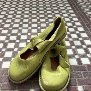 Green leather ballet flats